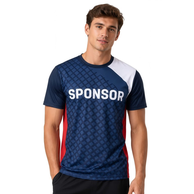 A unisex reversible jersey in navy blue with red and white accents, featuring a logo on the front.