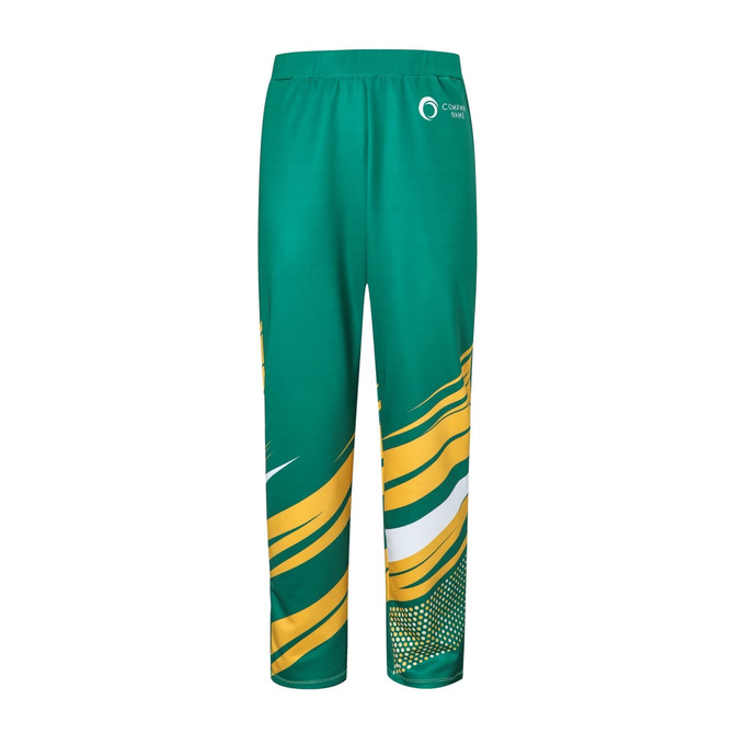 Unisex adult sports pants in vibrant green and yellow with a modern design and logo. Made from 100% polyester.
