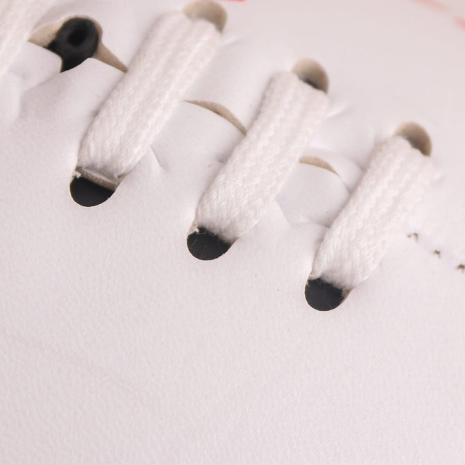 A white promotional AFL ball featuring stitched detail and a visible logo.