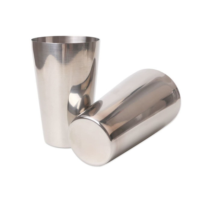 A stainless steel Boston cocktail shaker set featuring a 550ml and a 750ml shaker, with a polished metallic finish.