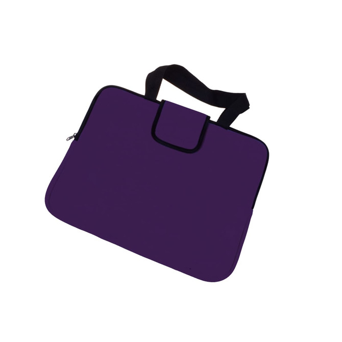 A purple laptop bag with a zip closure and a handle, featuring a simple design and no visible logos.