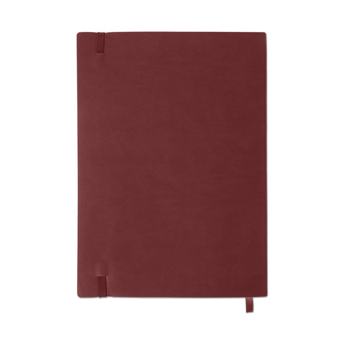 A maroon B5 PU cover notebook with an elastic closure and ribbon bookmark, featuring a smooth textured surface.
