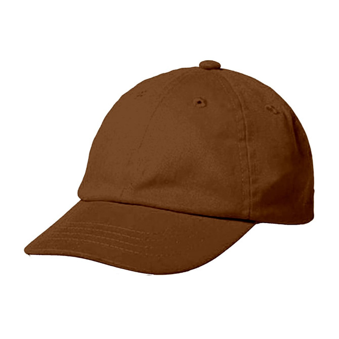 A brown sport cap with a curved brim and a button on top, featuring ventilation holes for breathability.