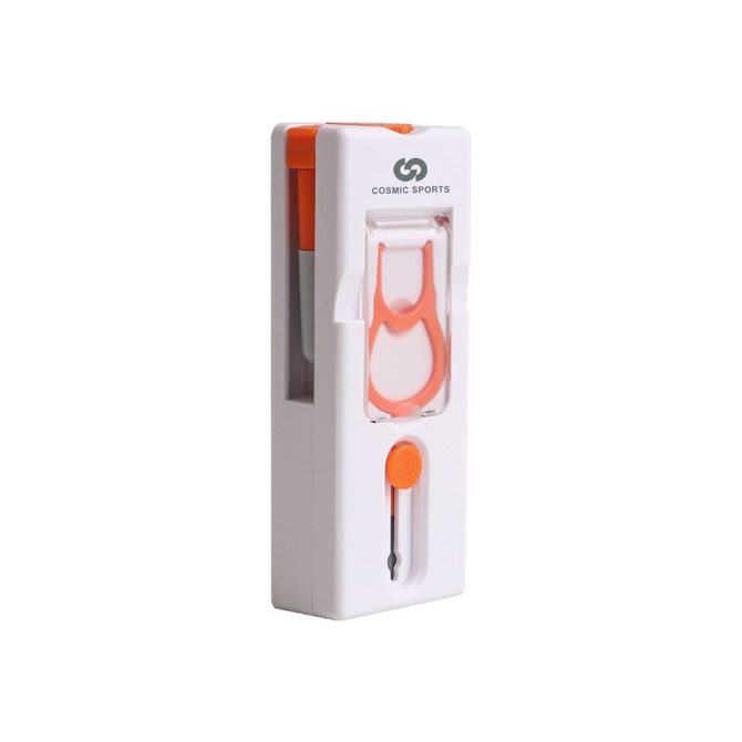 A 11 in 1 cleaning kit in white and orange, featuring various cleaning tools and a branding logo.
