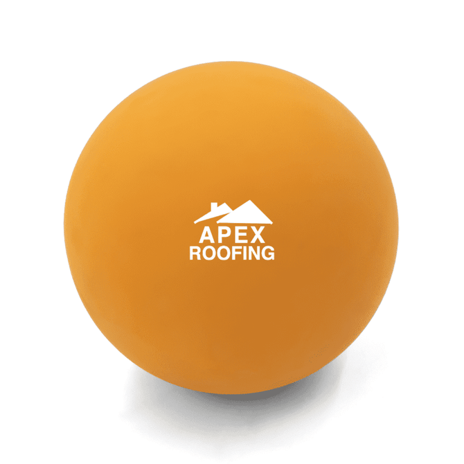 An orange bouncy ball with a logo on the surface, suitable for fun and games.