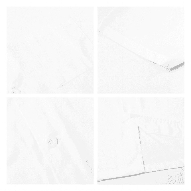 A white chef jacket featuring short sleeves, a single-breasted design, and a small pocket. It includes branded elements.