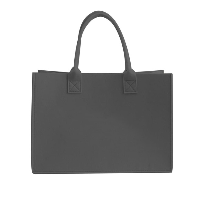 A customizable felt tote bag in grey with two sturdy handles and no visible branding.