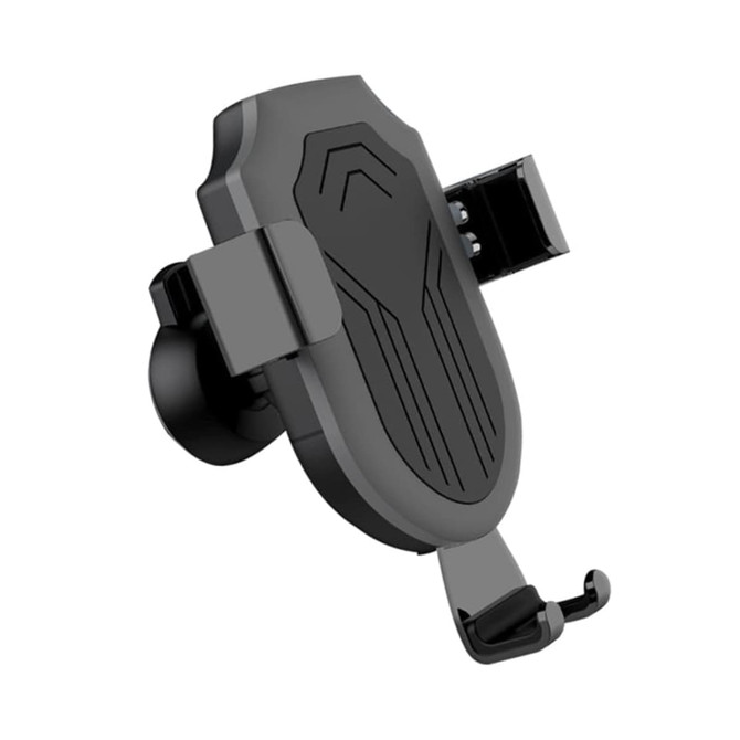 A black Bernado wireless car charger with a mounting clip and charging surface for smartphones.