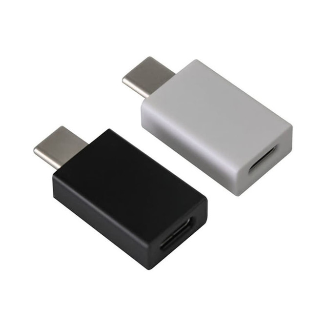 A black and a grey Type-C to Type-C data blocker with a smooth finish and metal connectors.
