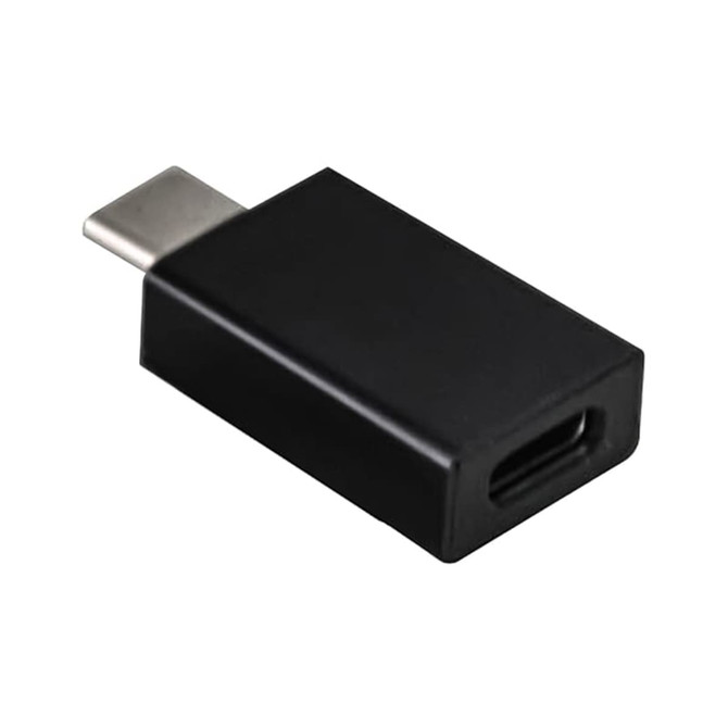 A black Type-C to Type-C data blocker, featuring a sleek design with metal connectors and a matte finish.