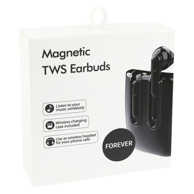 A white packaging box for Lawson Magnetic TWS Earbuds, featuring a black design and a branding logo.