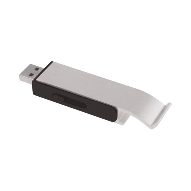 A drink bottle opener combined with a silver and black flash drive, featuring a sliding mechanism.