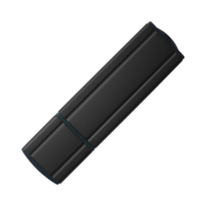 A black Permalite Flash Drive with a sleek design and a logo. Compact and suitable for tech accessories.