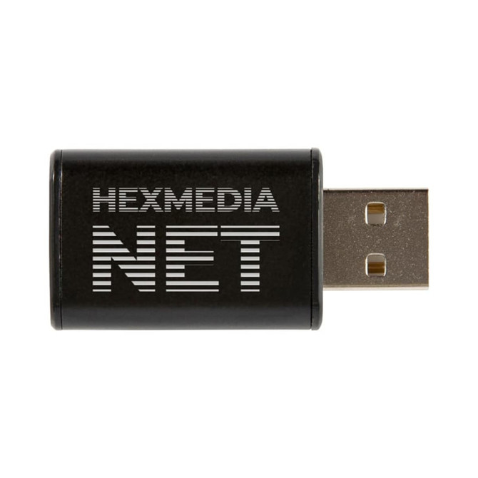 A black USB data blocker with a metallic connector, featuring branding on the side.