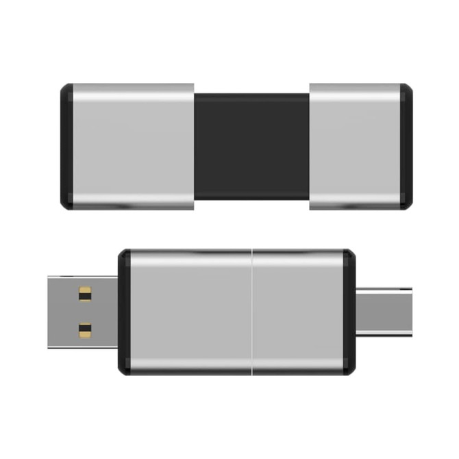 A silver and black Harris Type-C flash drive with a sleek design, featuring a logo on the surface.