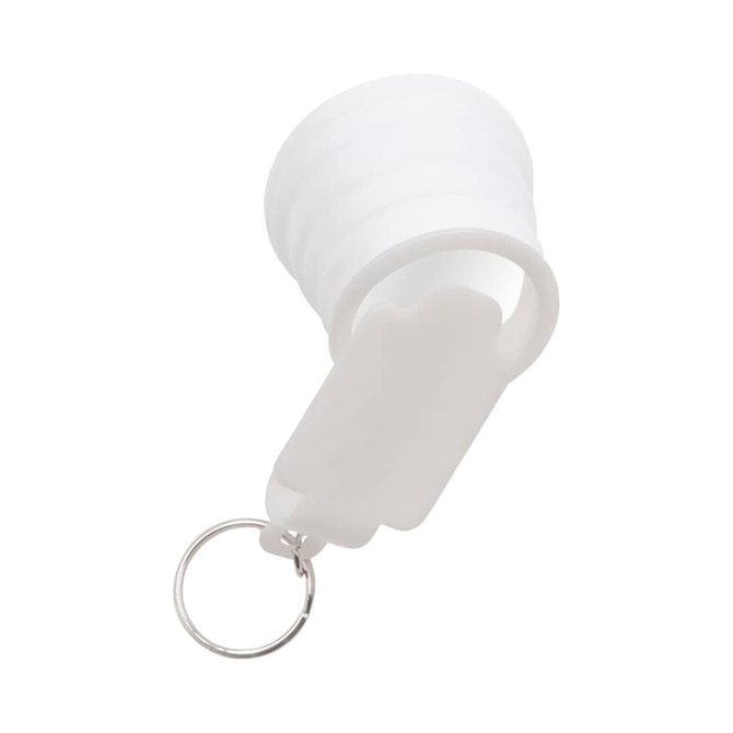 A white smartphone torch with a keyring attachment, featuring a compact, collapsible design.