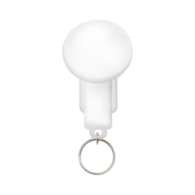 A white smartphone torch with a circular head and a keyring attachment.