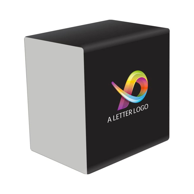 A customised printed sleeve in black and grey, featuring a multi-coloured logo.