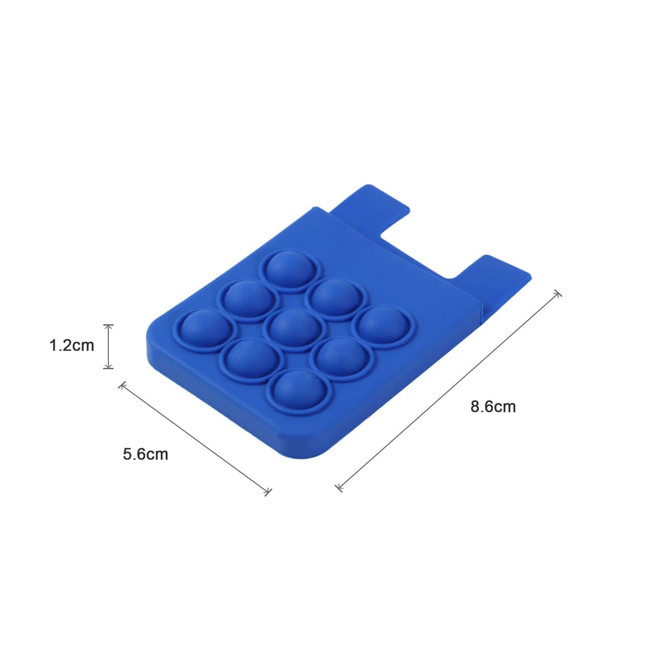 A blue silicone phone wallet with raised bubbles, featuring a simple rectangular design and rounded edges.