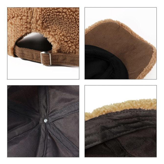 A lamb fur baseball cap in brown with a soft interior and an adjustable strap, featuring a logo.