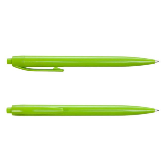A vibrant green Javelin Pen featuring a sleek design and a clip for easy attachment.