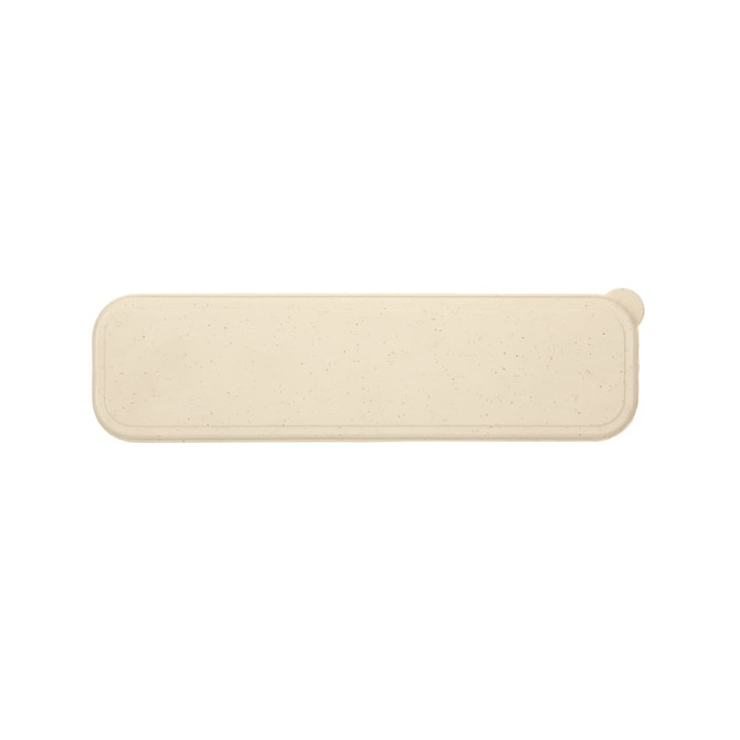 A beige stationery set with a smooth surface, featuring a rounded design and a small protruding tab.