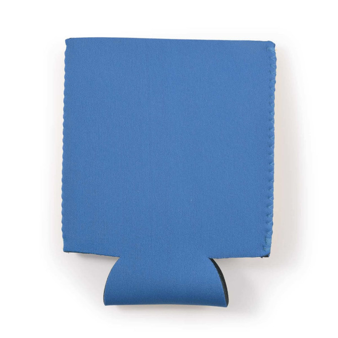 A drink bottle insulator in a solid blue color, designed to keep beverages cold.