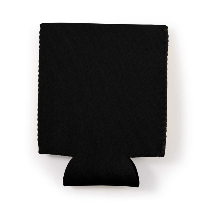 A black stubby cooler designed to hold drink bottles securely.