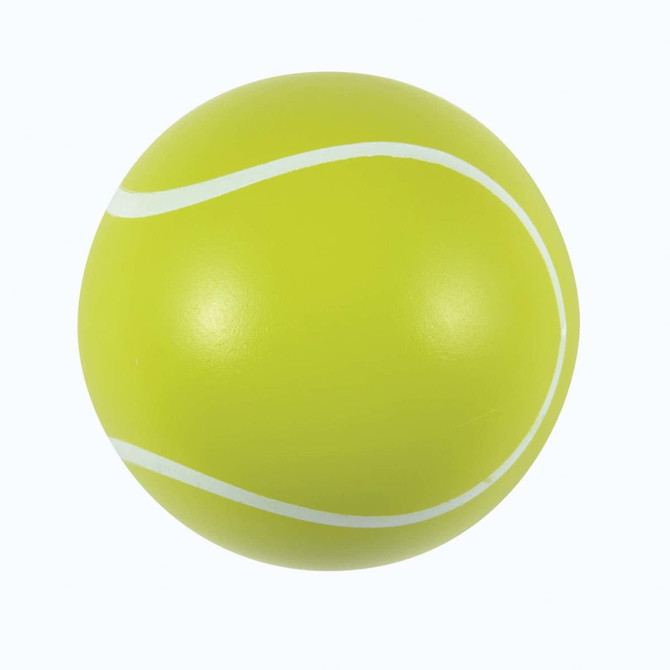 A bright yellow tennis ball with a white curved stripe detail, designed for high bounce.