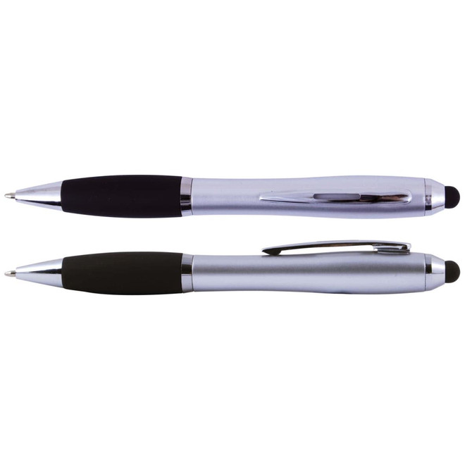 A set of two Santa Fe Pen / Stylus products, featuring a sleek silver design with black grips and stylus tips.
