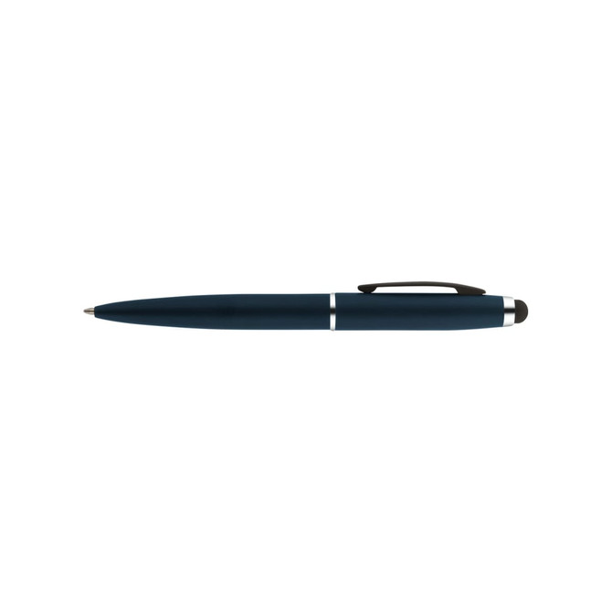A navy blue stylus pen featuring a sleek design and a brand logo.