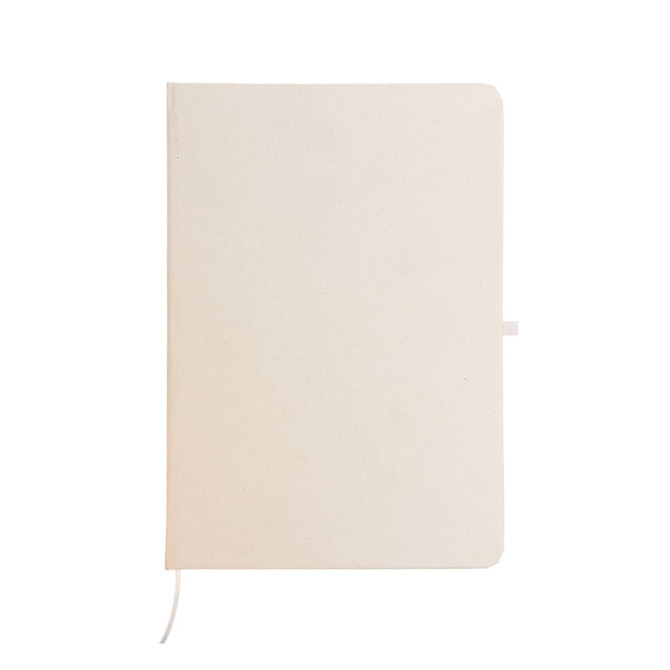 A Venture Snowy A5 Notebook with a plain, off-white cover and a ribbon bookmark.