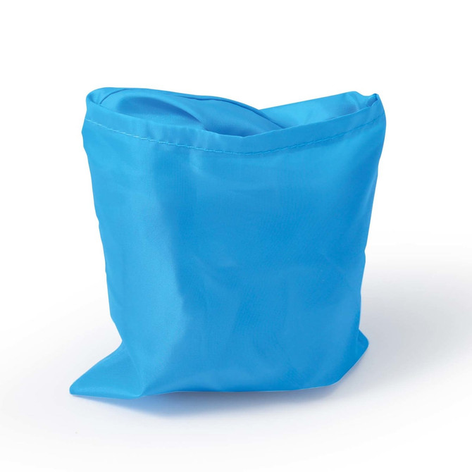 A blue reusable grocery bag made from recycled PET material, designed for eco-friendly use.