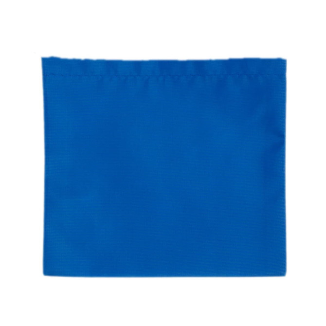 A reusable grocery bag made from recycled PET, featuring a vibrant blue color and a simple design.