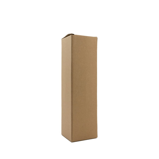 A plain brown cardboard box, upright and unopened.