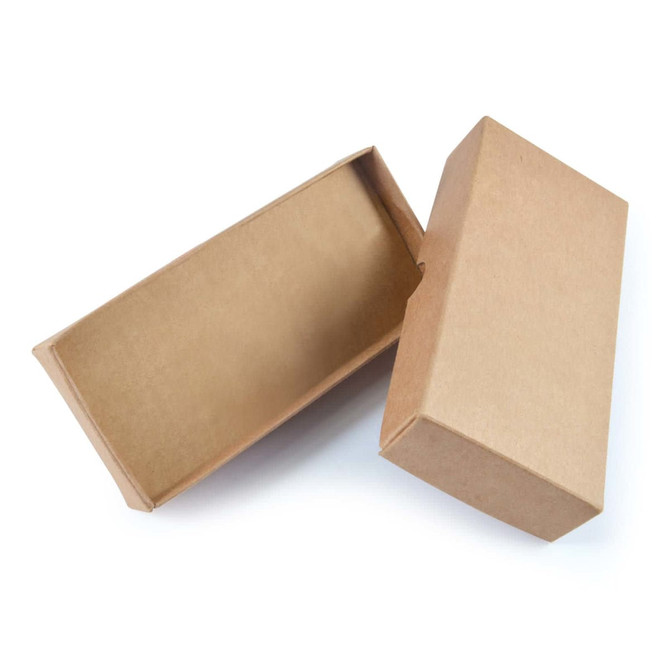 A cardboard gift box with a removable lid, featuring a plain brown exterior and an empty interior.