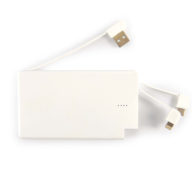 A power bank named Arya with a capacity of 5,000mAh, featuring built-in charging cables for convenience.
