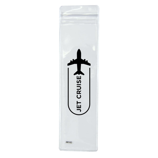A clear packaging containing a charging cable with a logo featuring an airplane design.