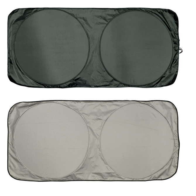 A solar car sun shade featuring two circular sections, with a dark green outer and a lighter inner color.