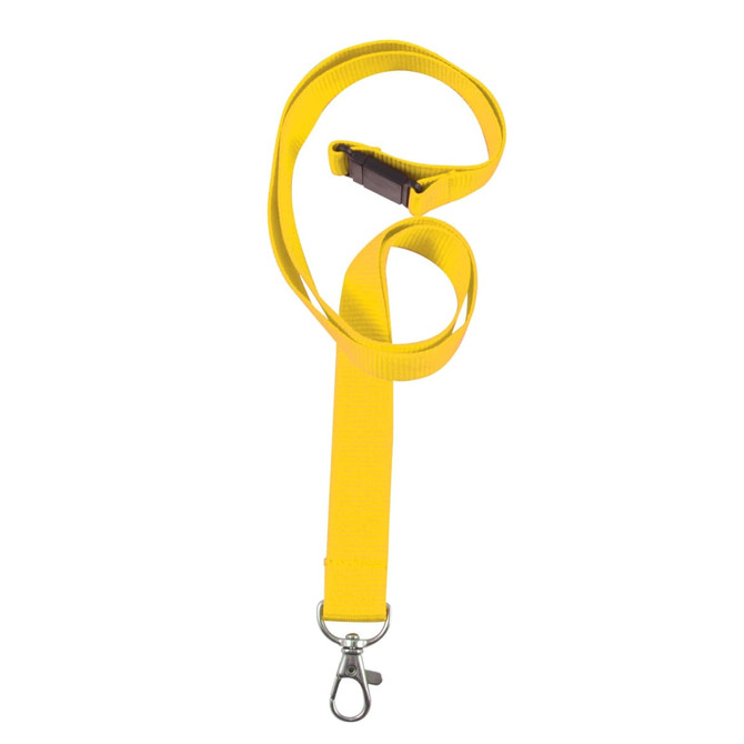 A bright yellow woven lanyard with a sturdy clasp at the end for secure attachment.
