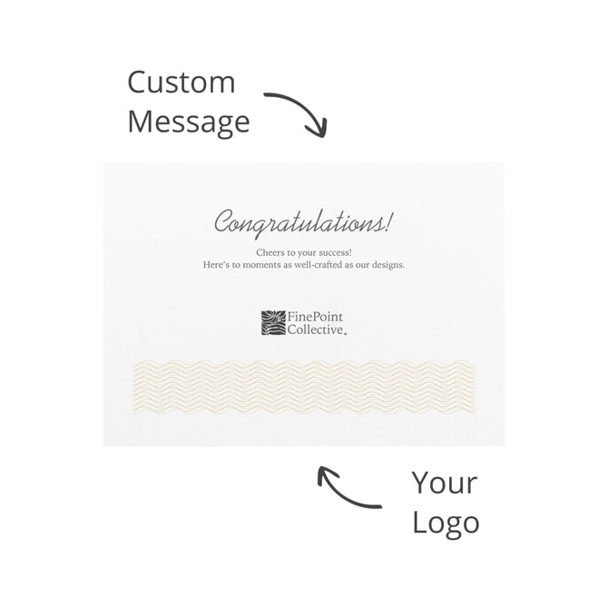 A card featuring a textured design along the bottom, with space for a custom message and a logo.