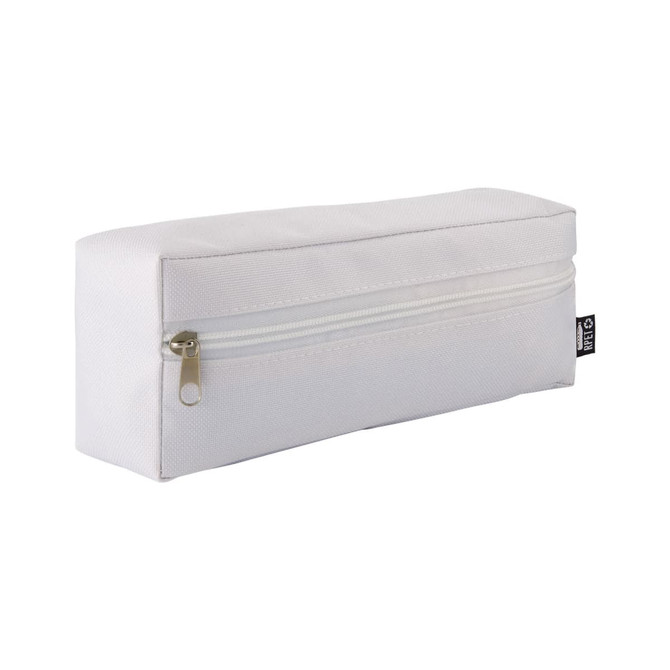A white utility case with a zipper, featuring a rectangular design and a small logo on the side.