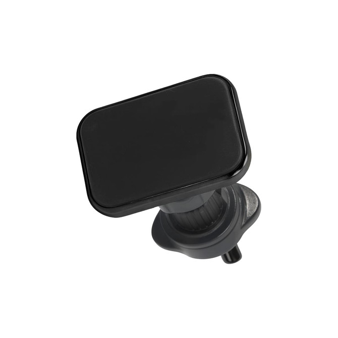 A black square car hook bracket with a smooth rectangular surface and a rotating mount. Features a logo.