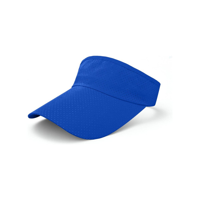 A blue breathable sun visor with a wide brim and perforated design. It features a logo on the band.