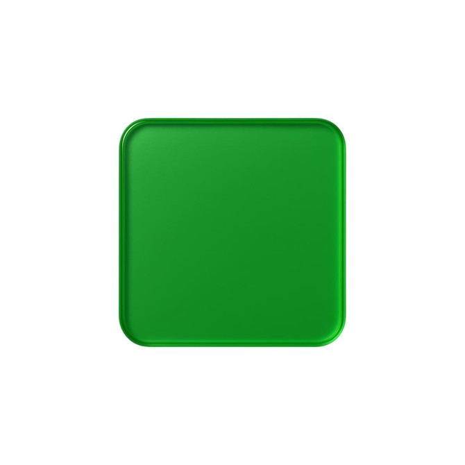 A green custom tinted acrylic coaster with rounded edges and a smooth surface, featuring a logo.