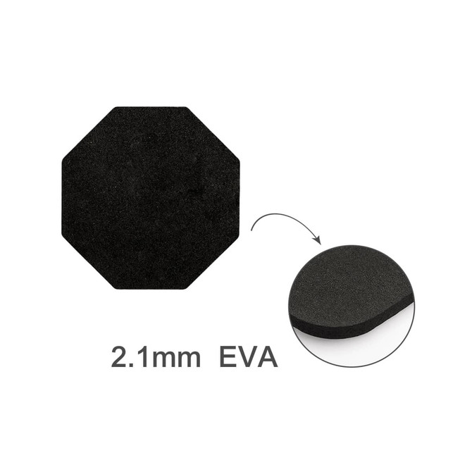 An octagonal black metal coaster with a slightly rounded edge, made from 2.1mm EVA material.