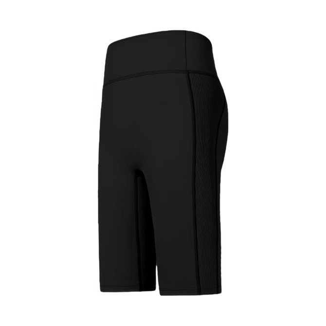 Black high-waisted elastic yoga 1/2 leggings featuring a fitted design and ribbed details.