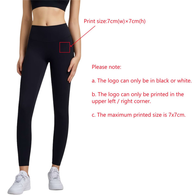 High-waisted black LYCRA yoga leggings with a fitted design and elastic waistband. Features a logo placement area.