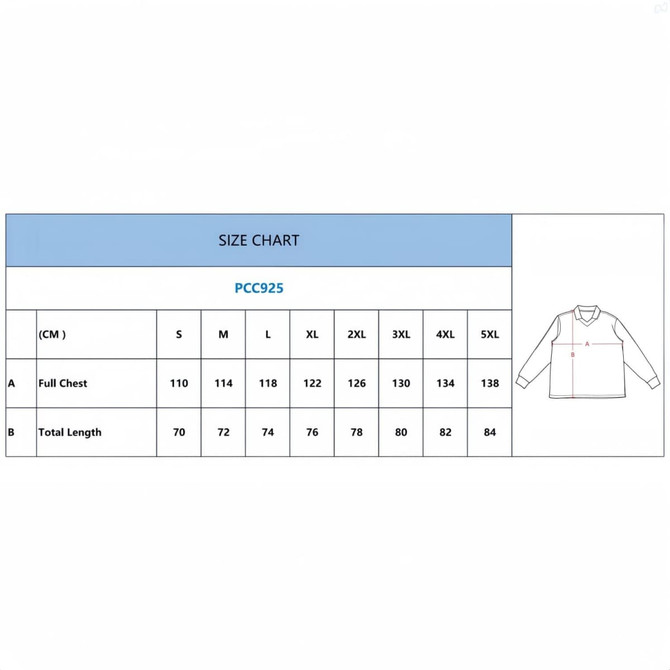 A size chart for the "100% Polyester Milk Silk Unisex Sublimation Retro Loog Sleeves POLO Football Jersey" in various measurements.