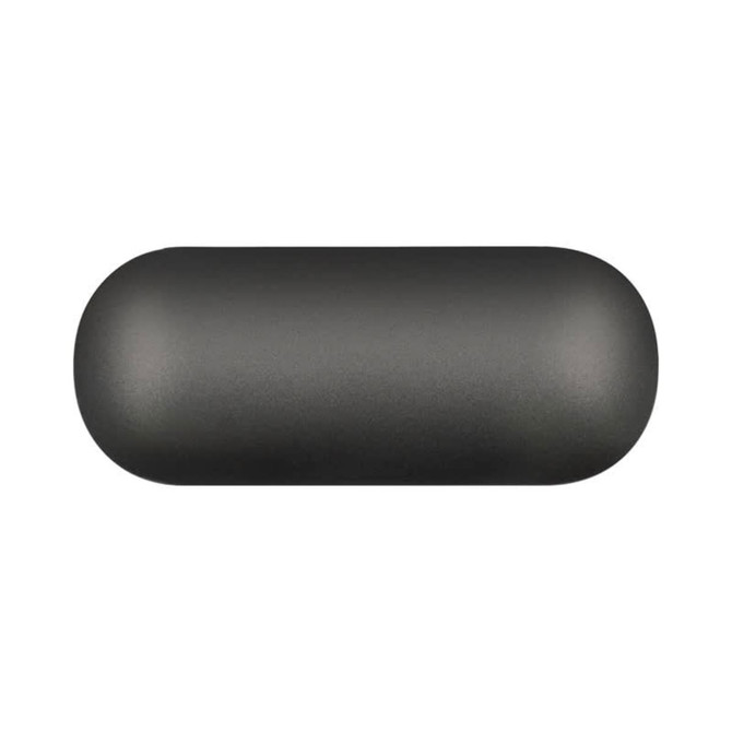 A black oval charging case for Aria True Wireless Earbuds is displayed. The case has a smooth finish and a seamless design.